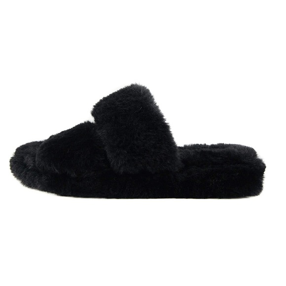 Soda Women Soft Fur Fuzzy Fluffy Sandals Black - Picture 3 of 3